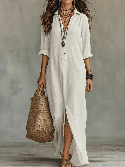 Céline™ | Elegant Black Maxi Dress Featuring Button Details