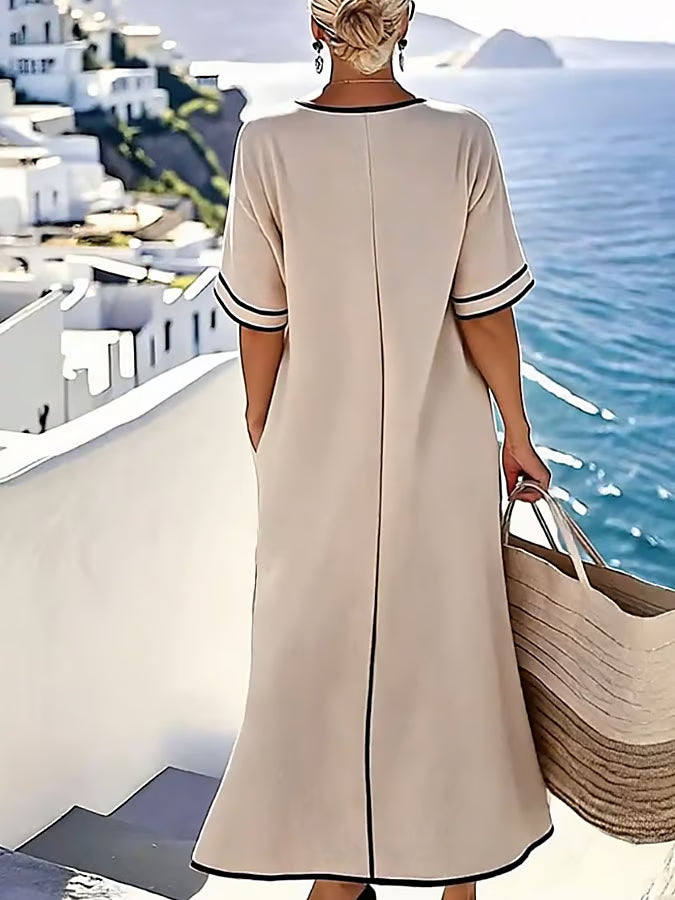 Victoria™ | Contrast Bow Maxi Dress for Timeless Coastal Elegance