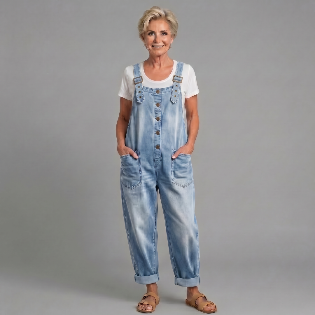 Sadie | Vintage Washed Cotton Denim Overalls