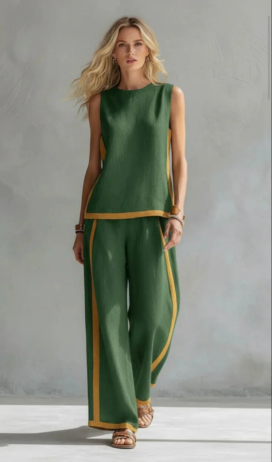 Ursula – Stylish Casual Vest and Trouser Set with Two-Tone Accents