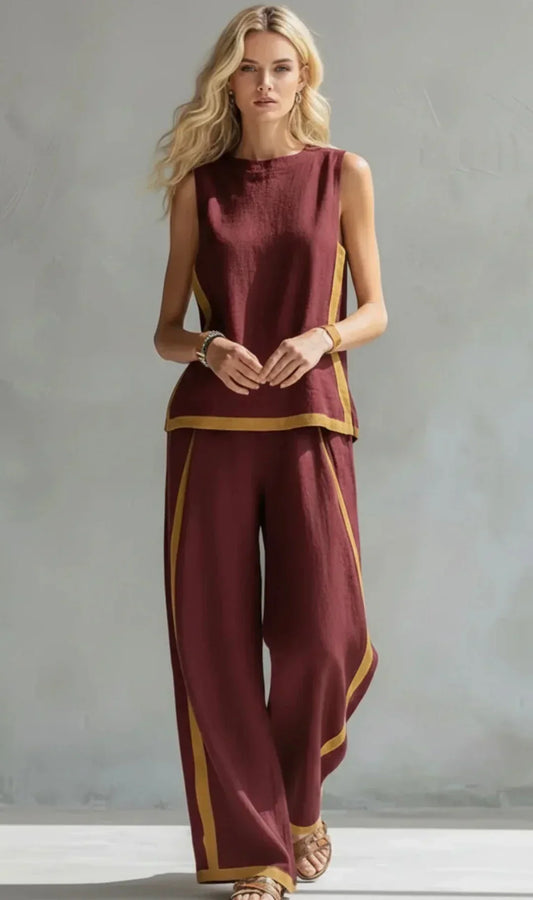 Ursula – Stylish Casual Vest and Trouser Set with Two-Tone Accents