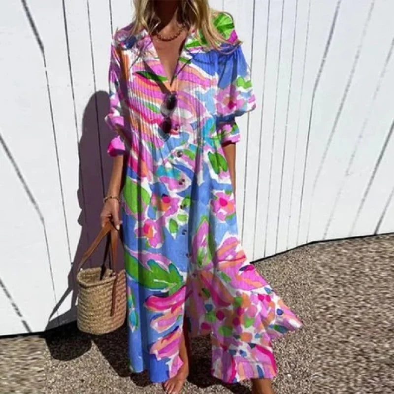 Alyssa™ Boho Puff Sleeve Maxi Dress