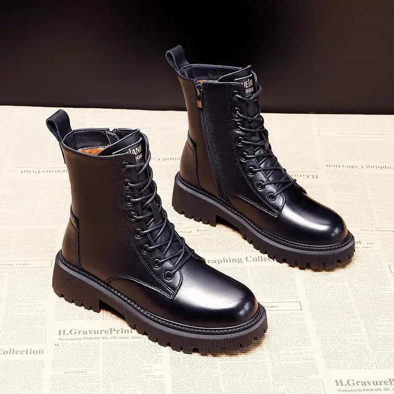 Ava™ Black Leather Winter Boots