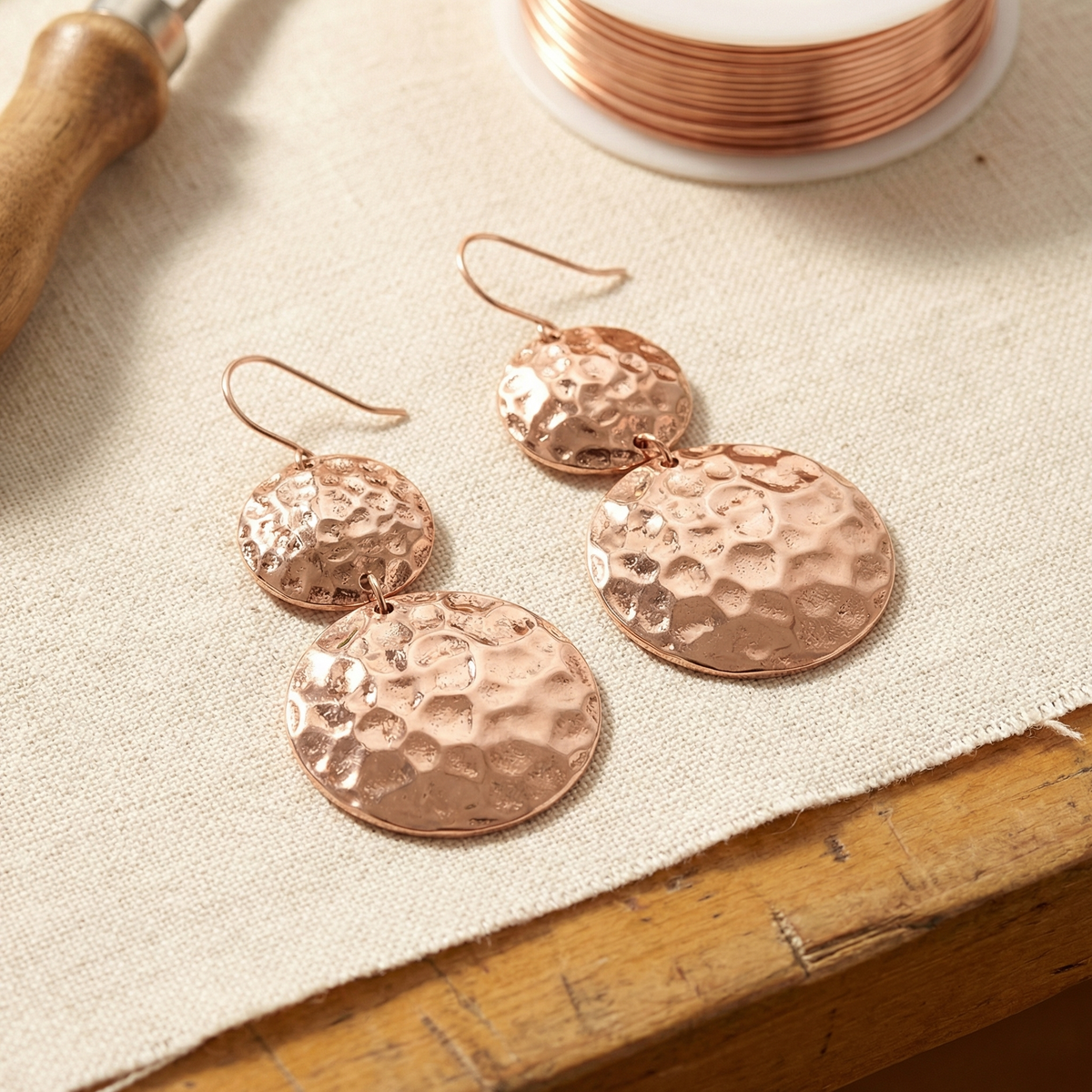 Daphne | Hammered Disc Copper Earrings