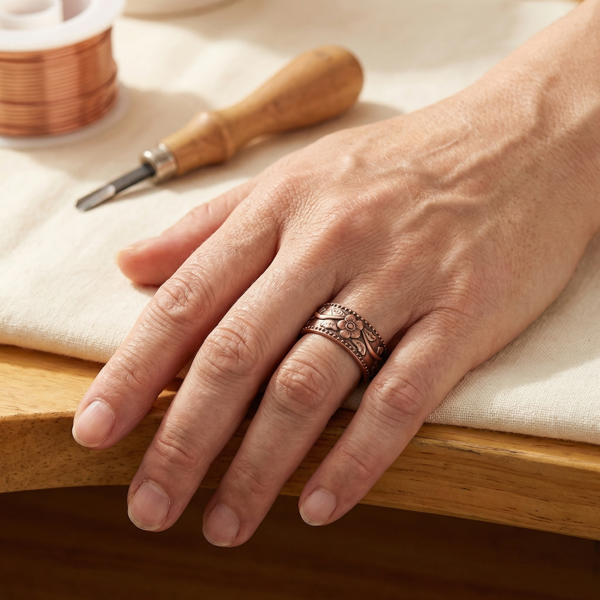 Lucie | Engraved Flower Copper Ring