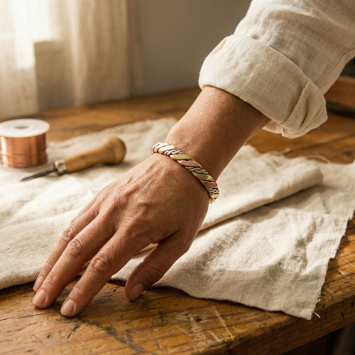 Freya | Three-Tone Braided Copper Bracelet