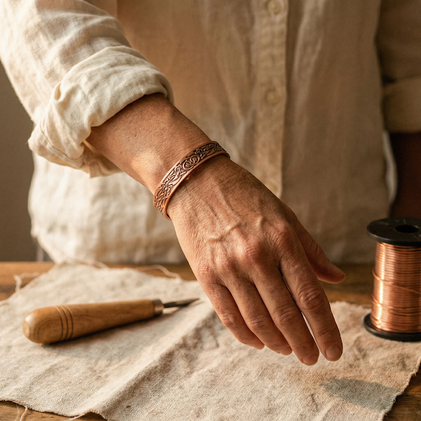 Edith | Engraved Knot Magnetic Copper Cuff
