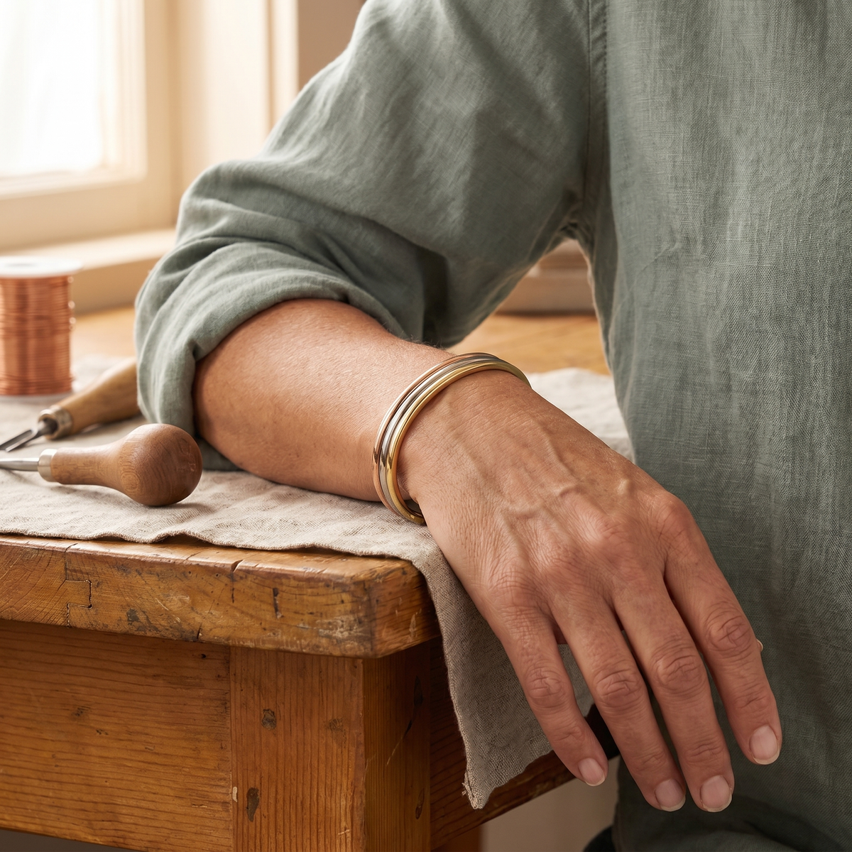 Celeste | Three-Tone Grooved Copper Cuff