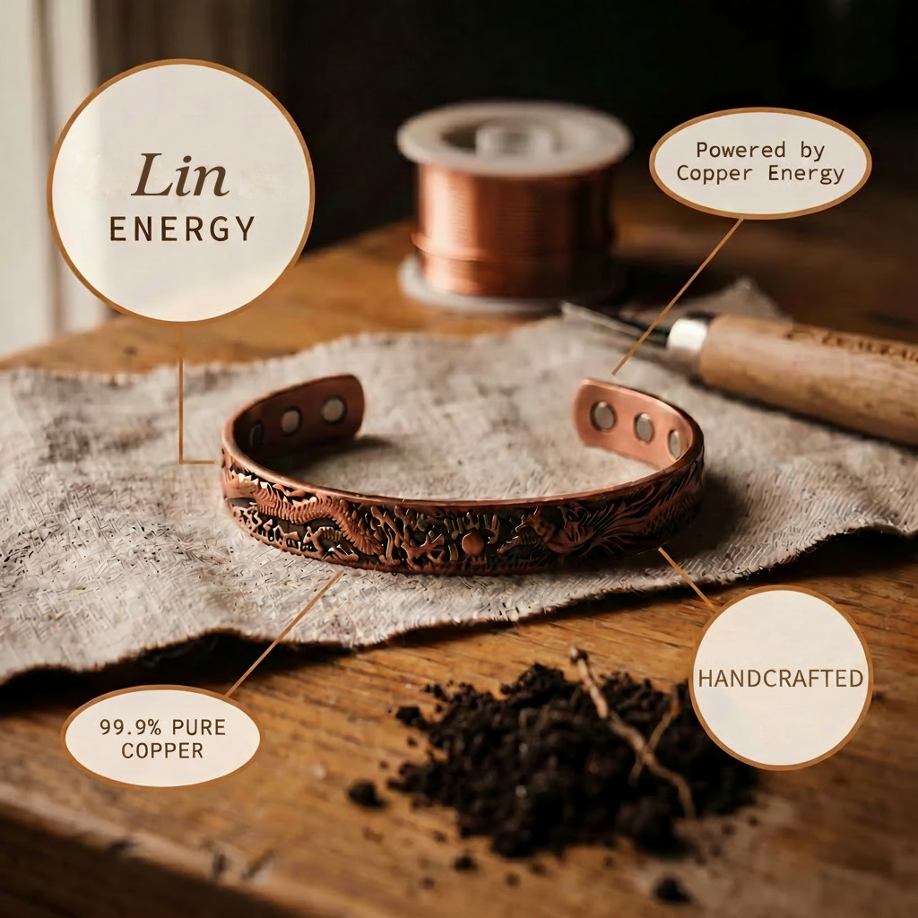 Lin | Dragon Embossed Magnetic Copper Cuff