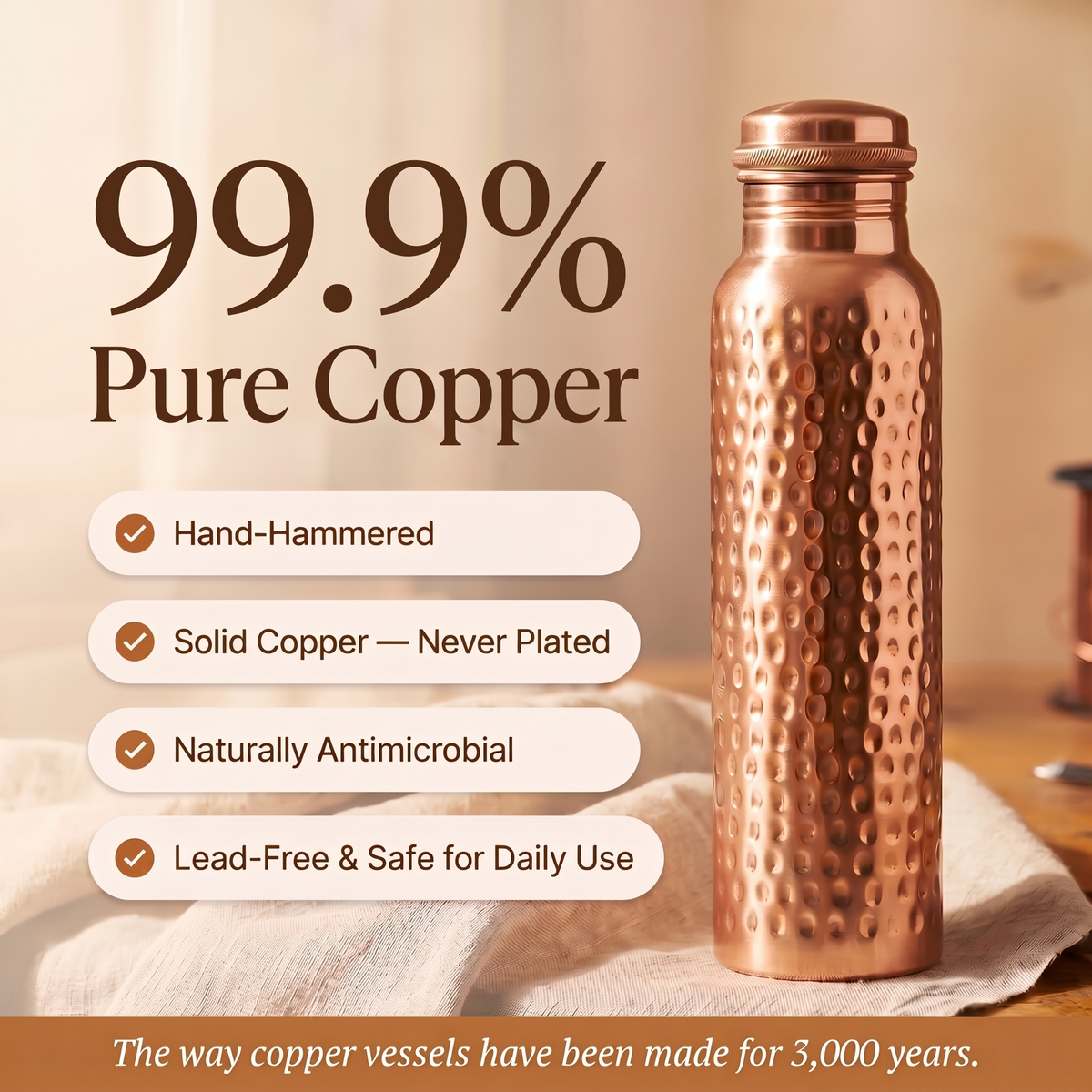 Aurora | Hammered Copper Water Bottle