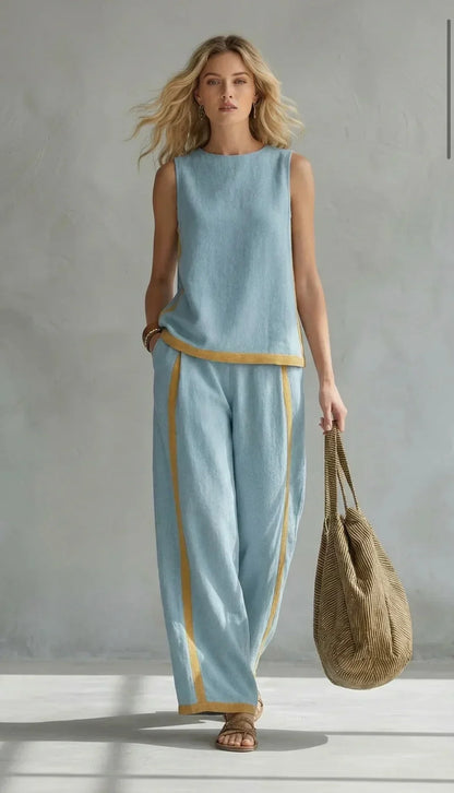 Ursula – Stylish Casual Vest and Trouser Set with Two-Tone Accents