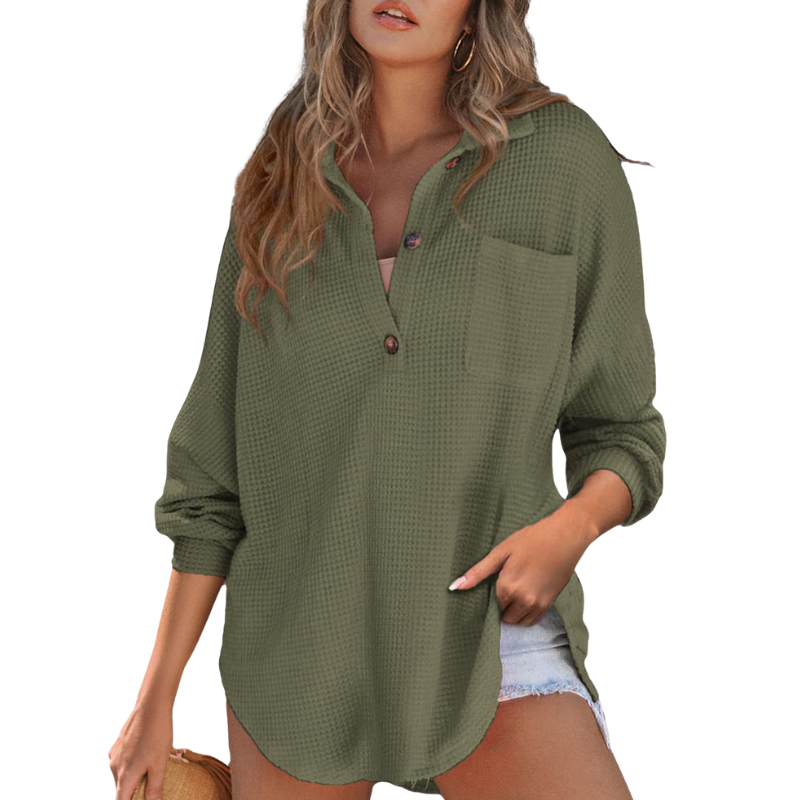Nova | Casual Lightweight Button V Neck Tunic Blouse