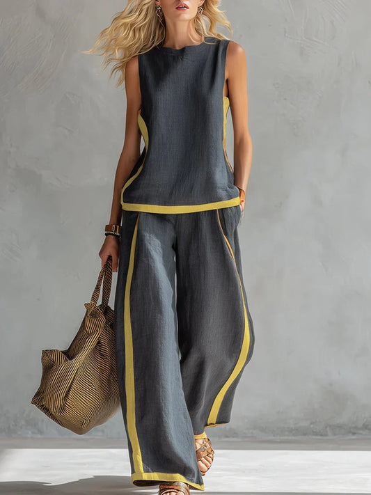 Ursula – Stylish Casual Vest and Trouser Set with Two-Tone Accents