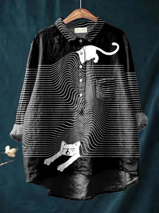Tresha™ Playful Cat Art Blouse