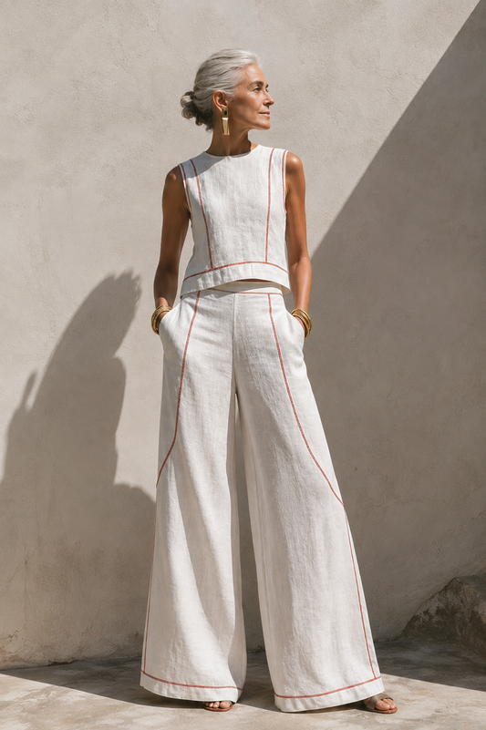 Celeste | Contrast-Stitched Two-Piece Set