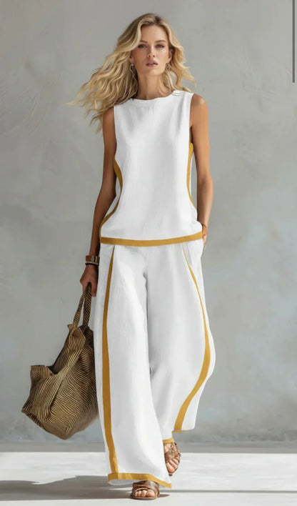 Ursula – Stylish Casual Vest and Trouser Set with Two-Tone Accents