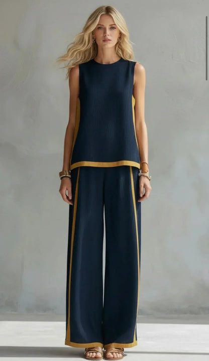Ursula – Stylish Casual Vest and Trouser Set with Two-Tone Accents