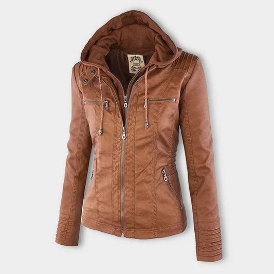 Olive™ Waterproof Women's Leather Jacket with Hood