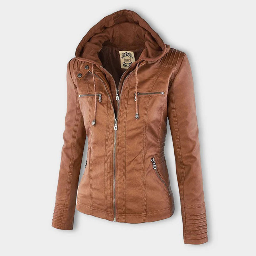 Olive™ Waterproof Women's Leather Jacket with Hood