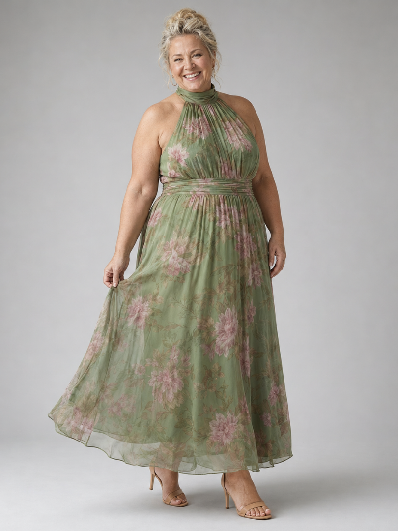 Mirelle | Gathered Halter Midi Dress