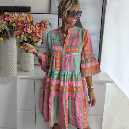 Elodie™ Chic V-Neck Cotton Hemp Dress
