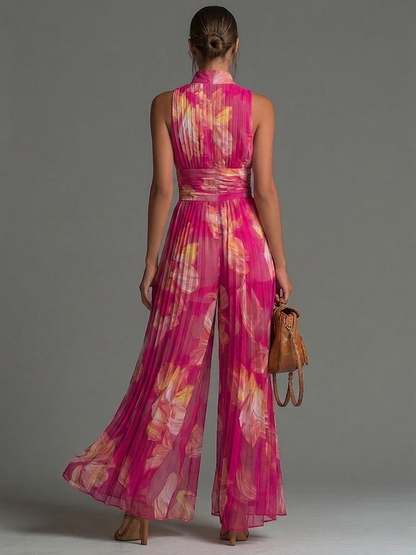 Isadora | Fuchsia Floral Pleated Chiffon Jumpsuit