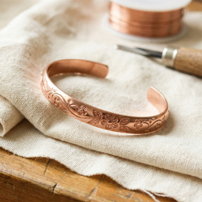Rosalie | Engraved Flower Copper Cuff