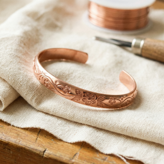 Rosalie | Engraved Flower Copper Cuff
