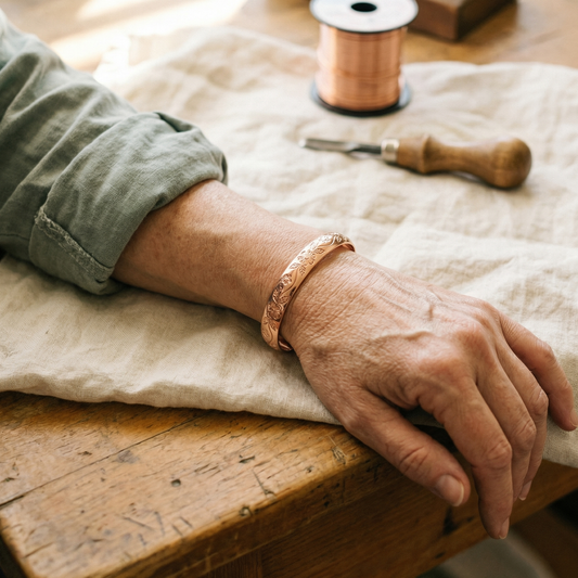 Rosalie | Engraved Flower Copper Cuff