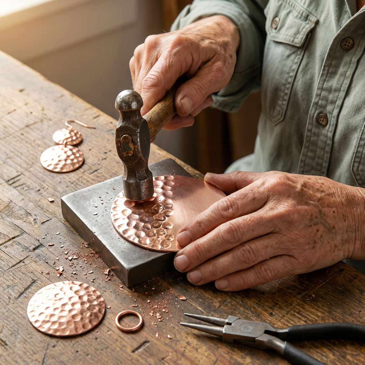 Daphne | Hammered Disc Copper Earrings
