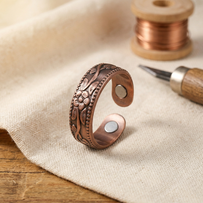 Lucie | Engraved Flower Copper Ring