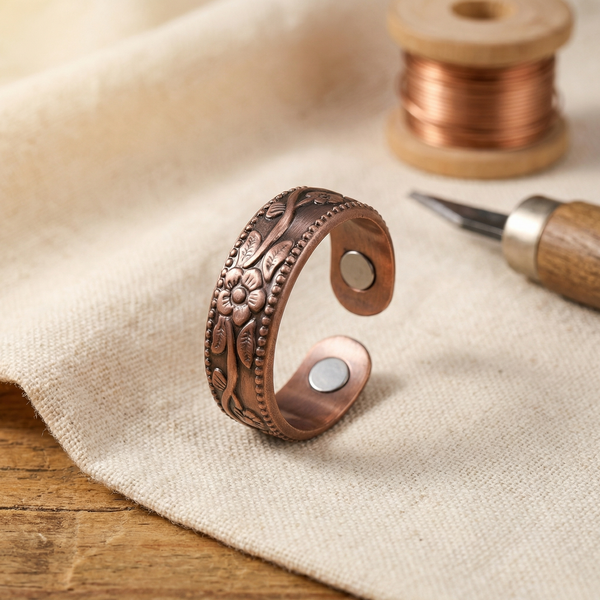 Lucie | Engraved Flower Copper Ring