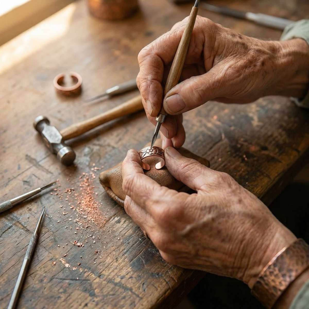 Lucie | Engraved Flower Copper Ring