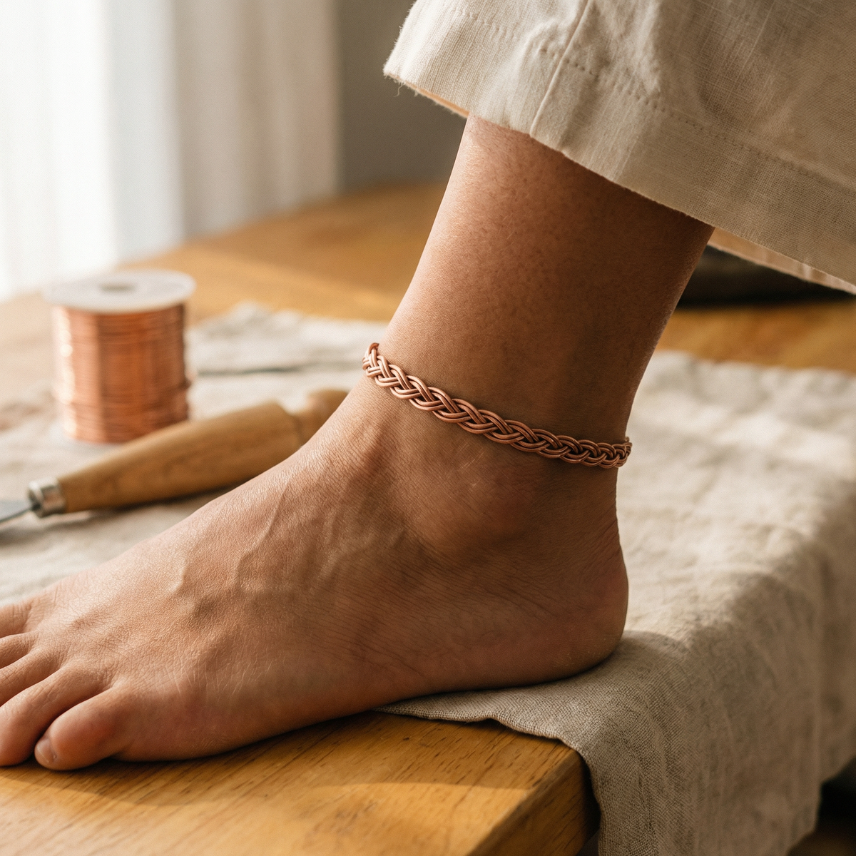 Imogen | Braided Copper Anklet