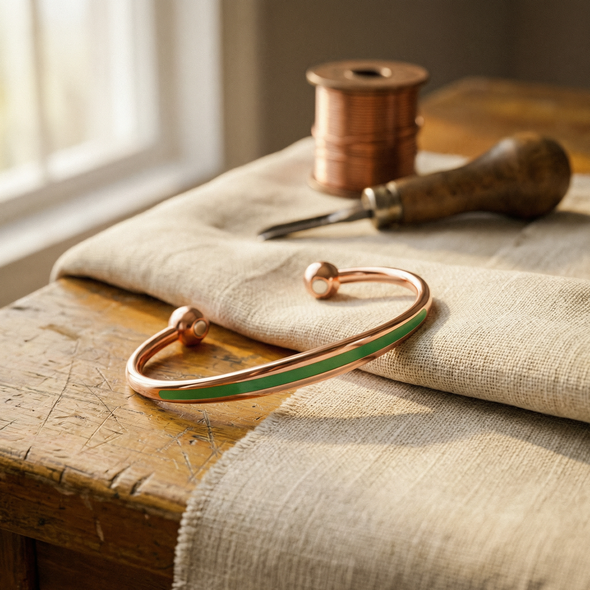 Eleanor | Green Inlay Copper Bracelet