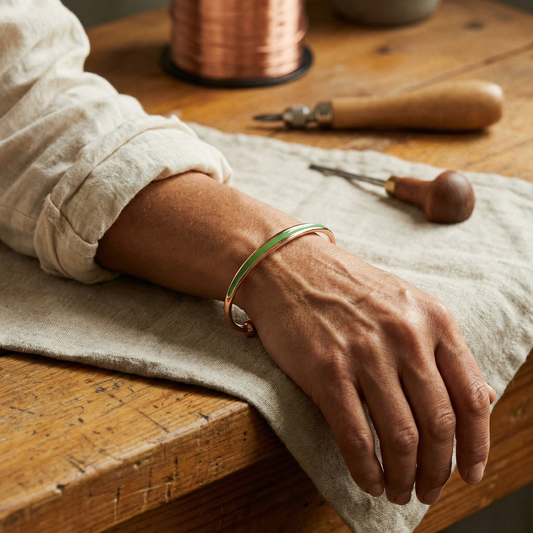 Eleanor | Green Inlay Copper Bracelet