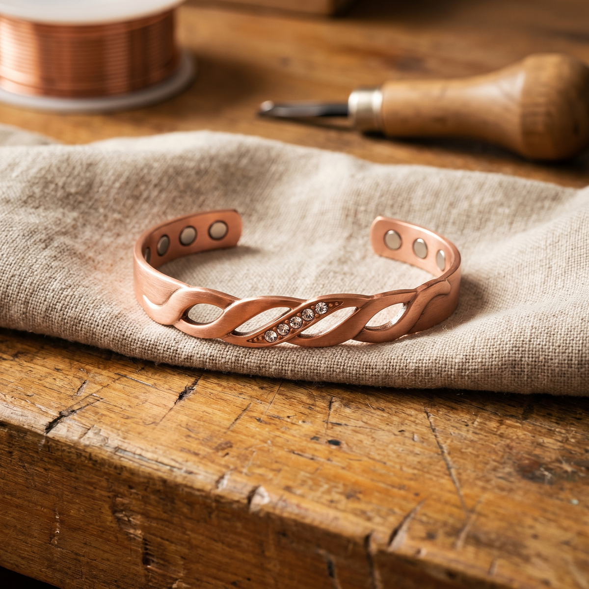 Elise | Twisted Copper Bracelet with Stones