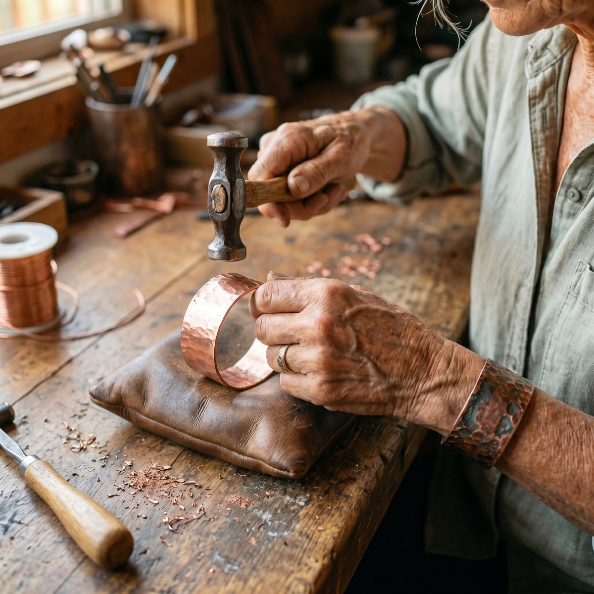 Isla | Engraved Feather Copper Cuff