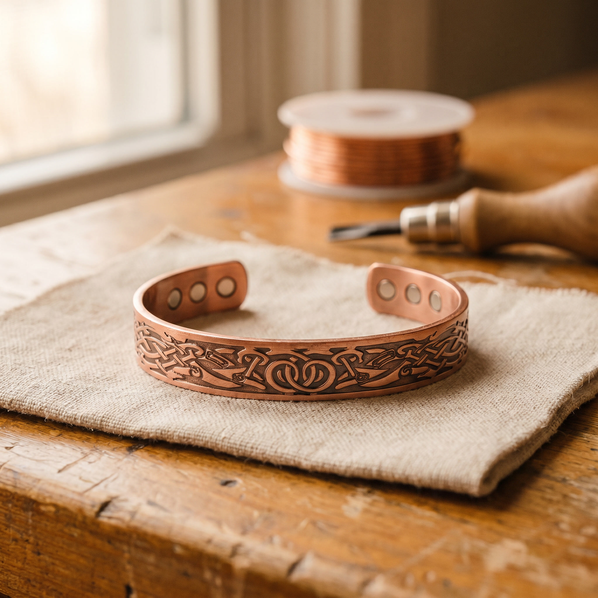 Edith | Engraved Knot Magnetic Copper Cuff