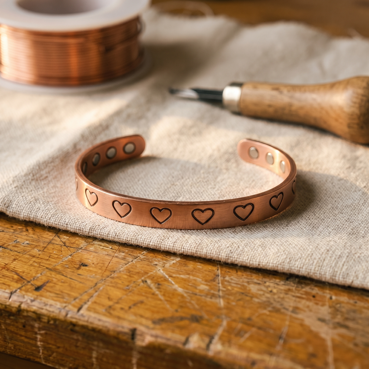 Harriet | Stamped Heart Copper Bracelet