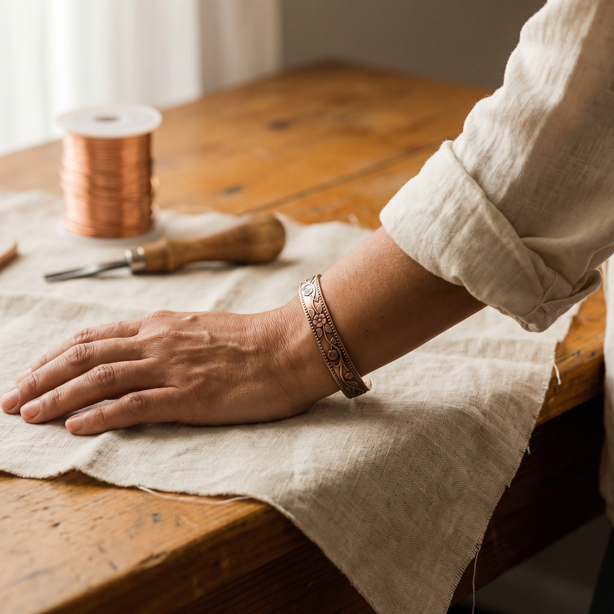Flora | Engraved Vine Magnetic Copper Cuff