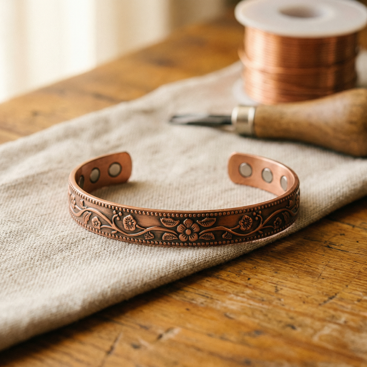 Flora | Engraved Vine Magnetic Copper Cuff