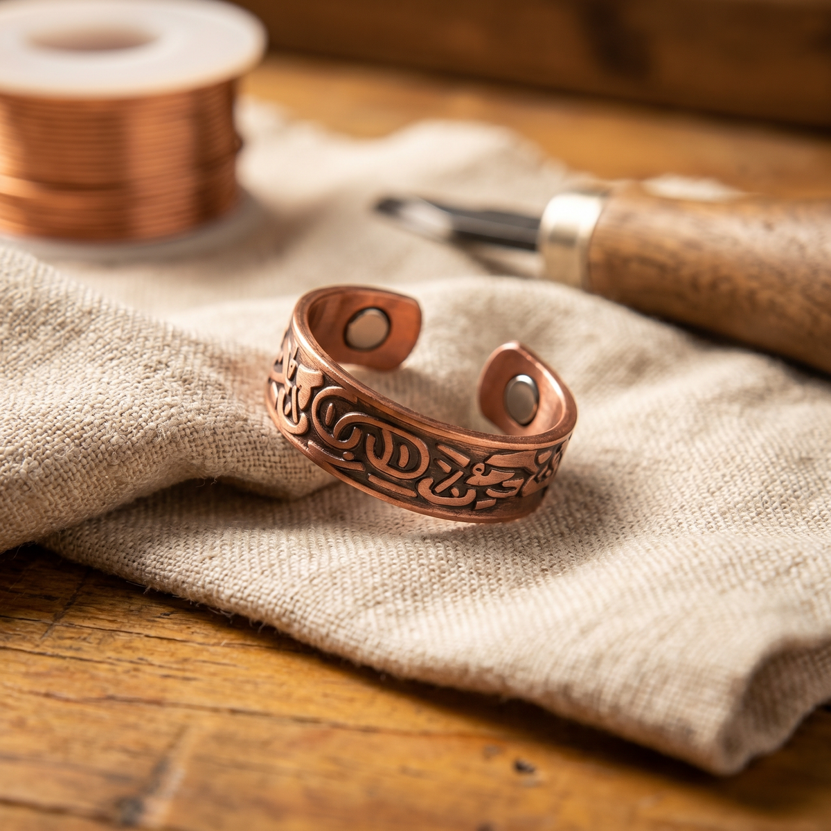Agnes | Engraved Scroll Magnetic Copper Ring