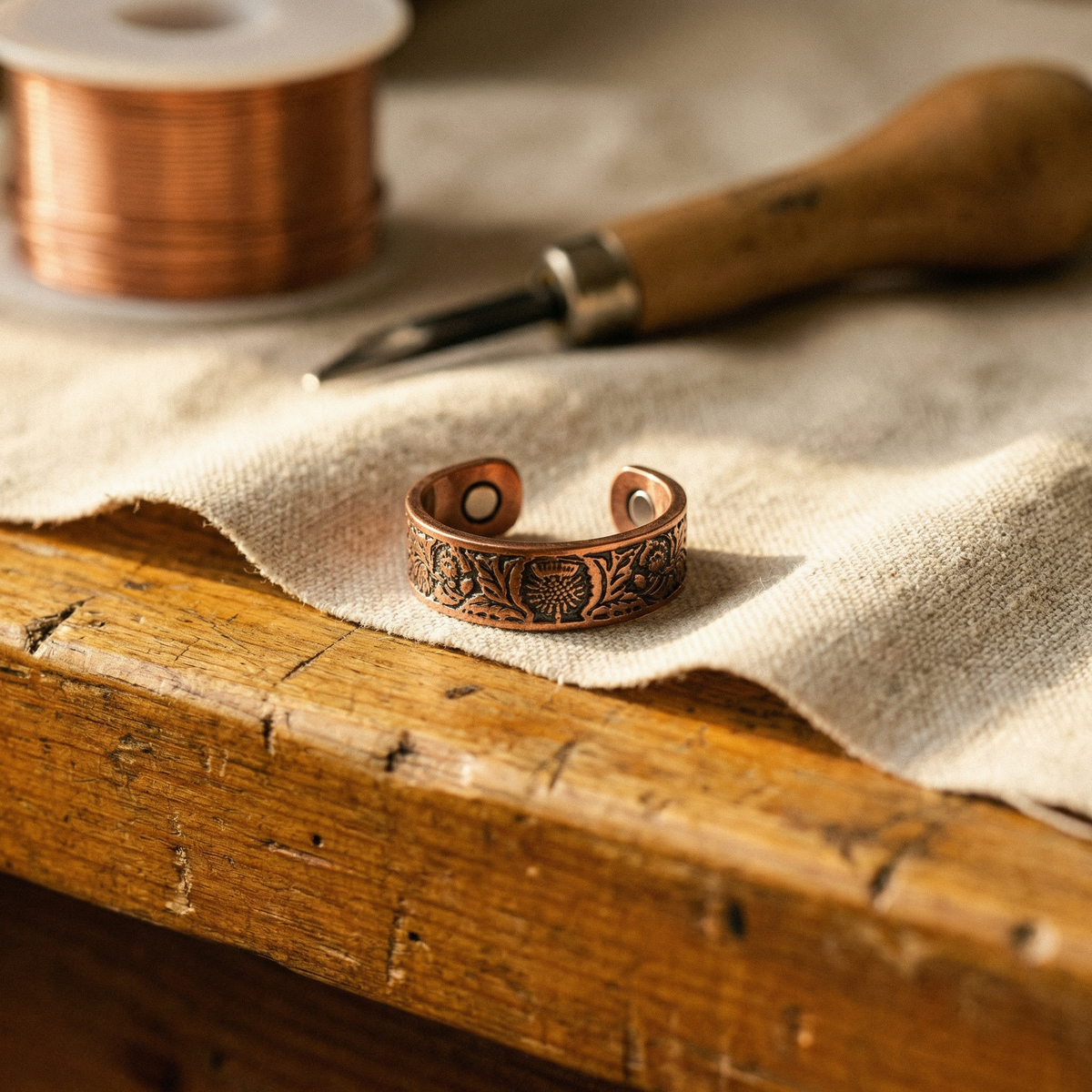 Phoebe | Open Copper Ring with Green Inlay