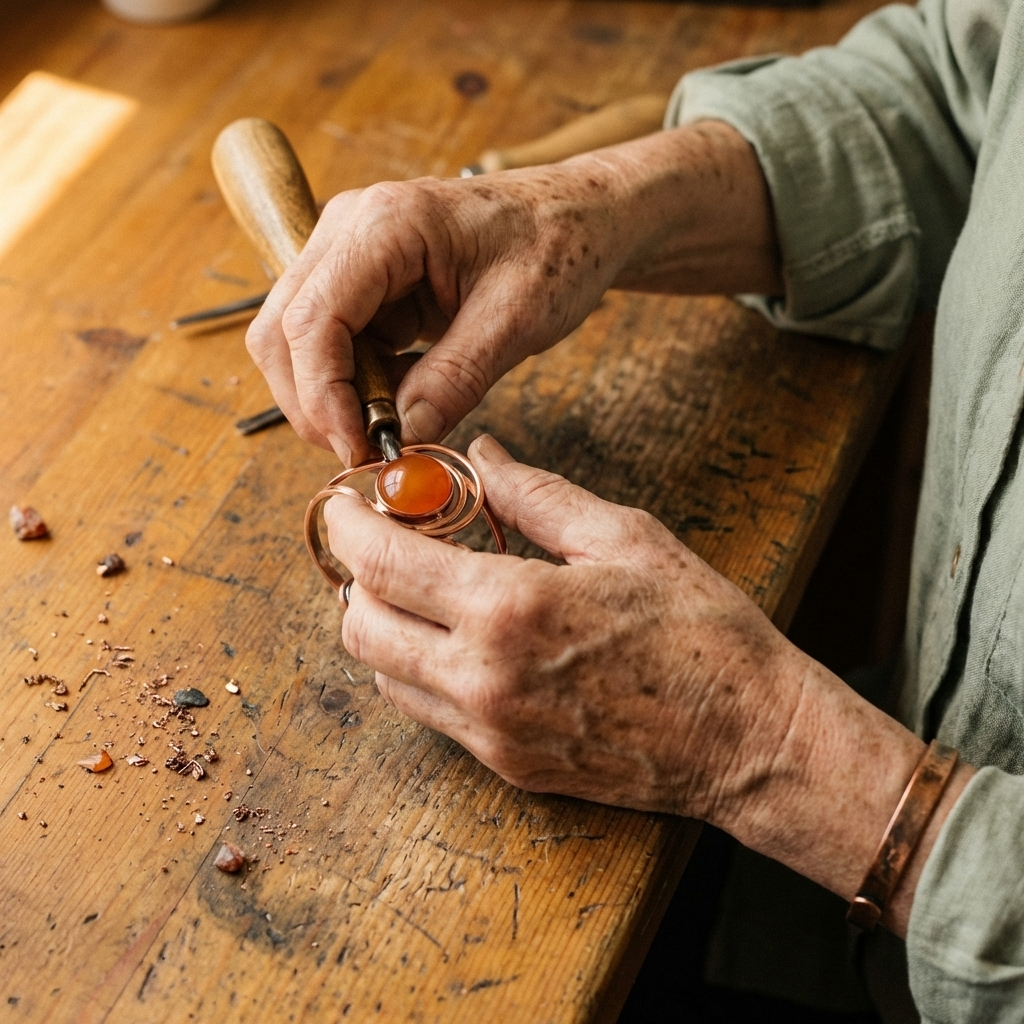 Saffron | Amber Stone Copper Cuff