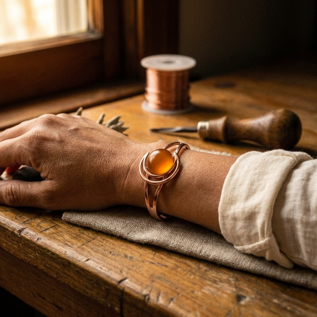 Saffron | Amber Stone Copper Cuff