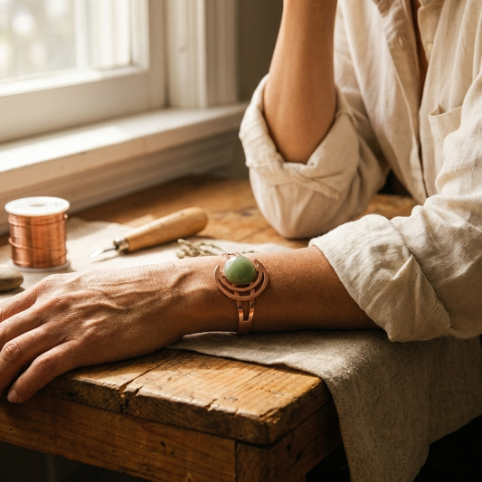 Gemma | Green Stone Copper Cuff