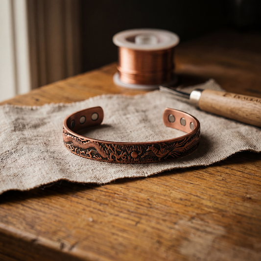 Lin | Dragon Embossed Magnetic Copper Cuff