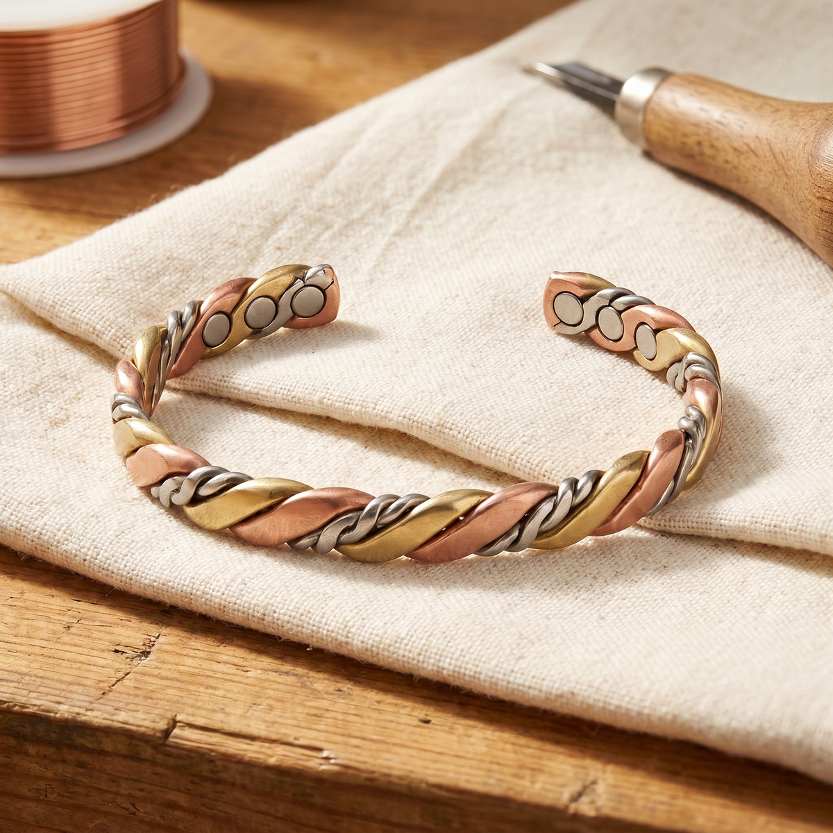 Freya | Three-Tone Braided Copper Bracelet