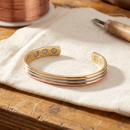 Celeste | Three-Tone Grooved Copper Cuff